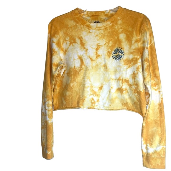 Vans Women’s Yellow Tie-Dye Cropped Long Sleeve Shirt Sz S - Picture 1 of 10